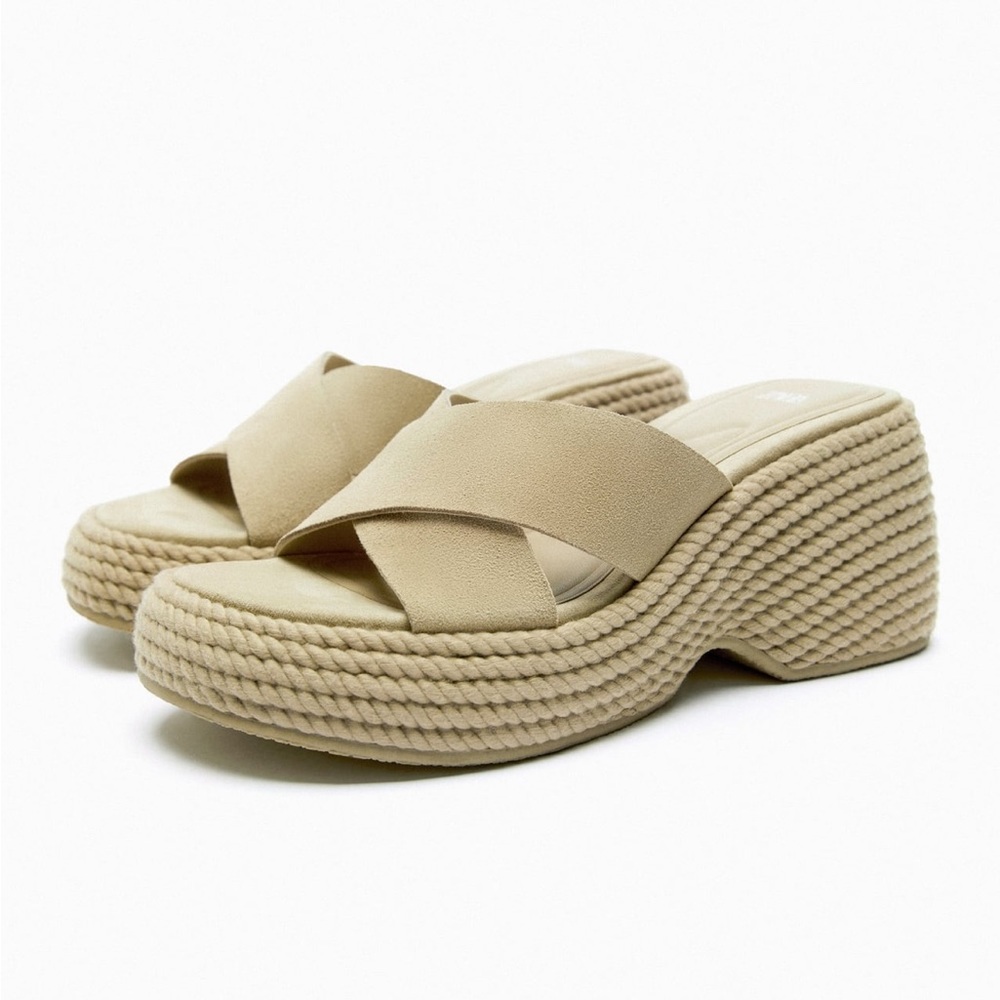 Zara Suede Wedge Sandals NWOT